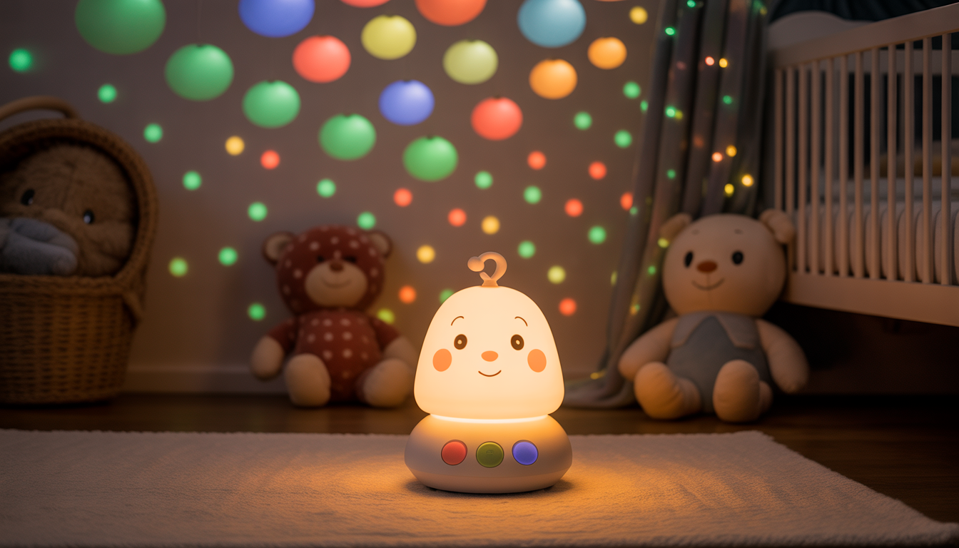 Photorealistic baby room with musical night light and soft colorful projections