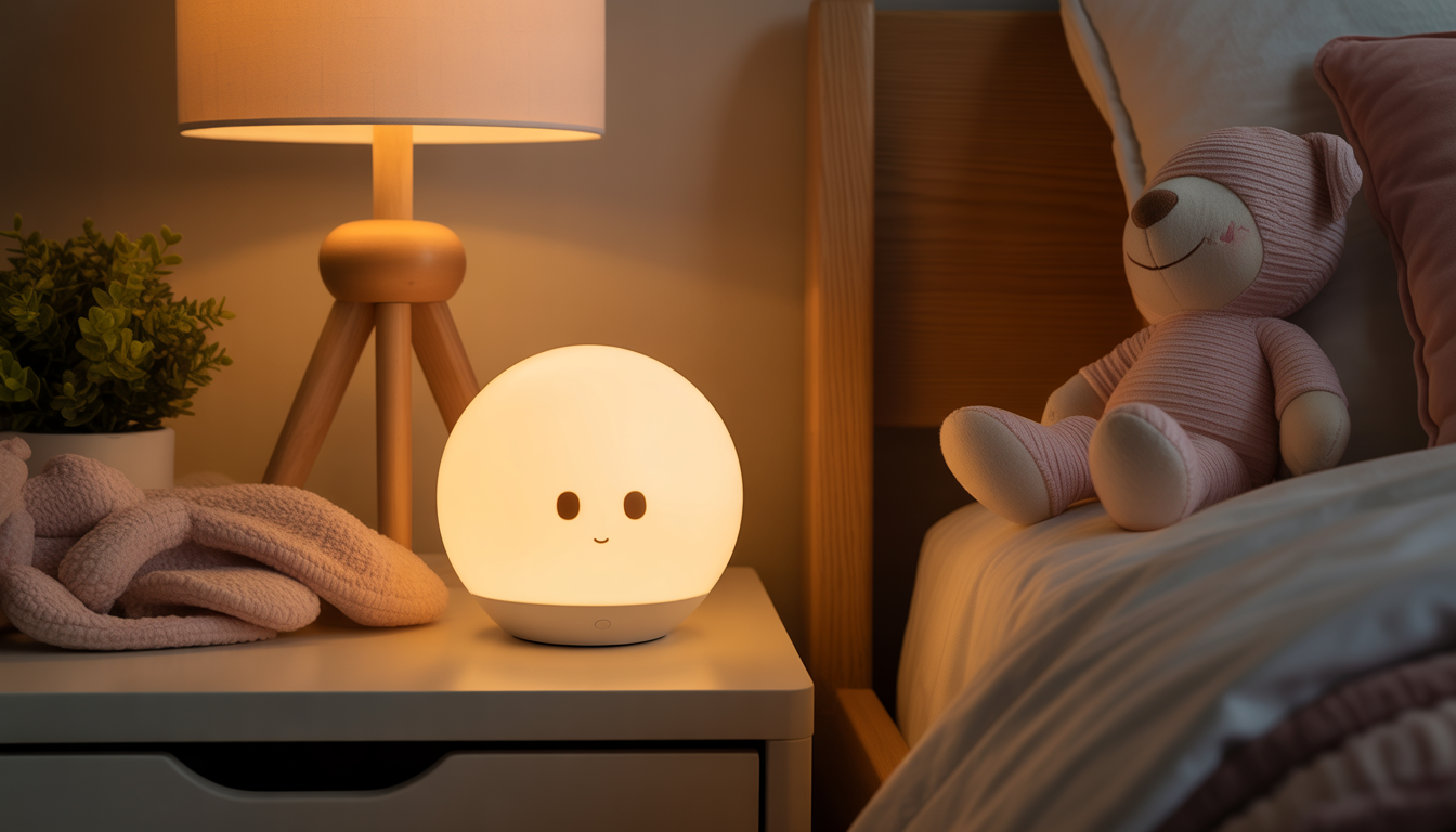 Lampe LED de nuit sans fil sur table de chevet d'enfant