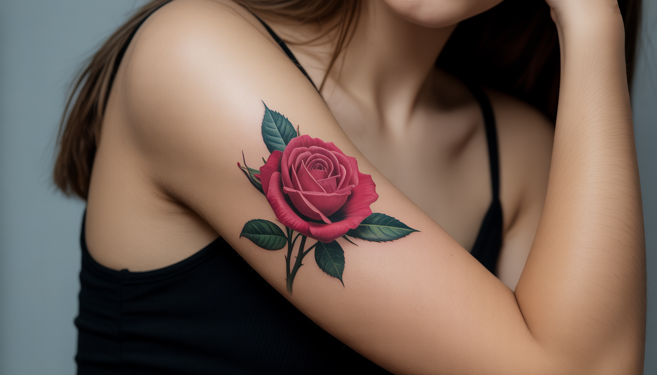 Tatouage temporaire de rose sur l'avant-bras d'une femme en gros plan