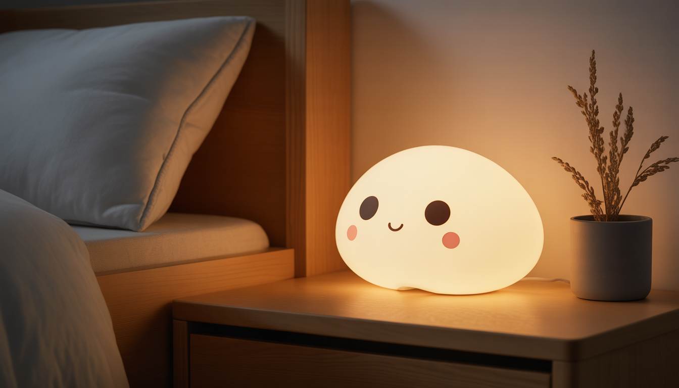 Modern night light with warm glow in a child's bedroom
