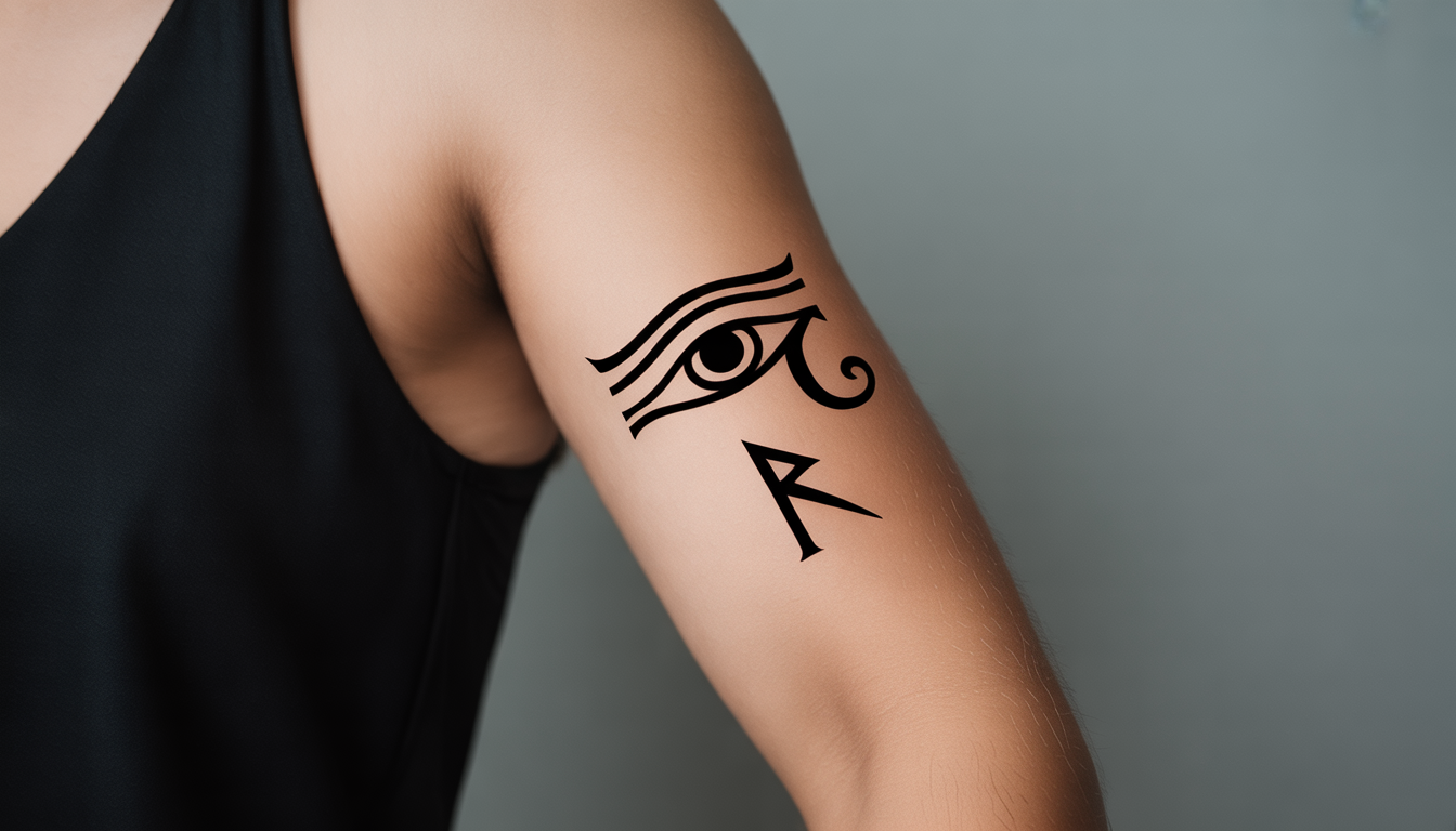 Avant-bras avec tatouage temporaire détaillé Eye of Horus et Algiz