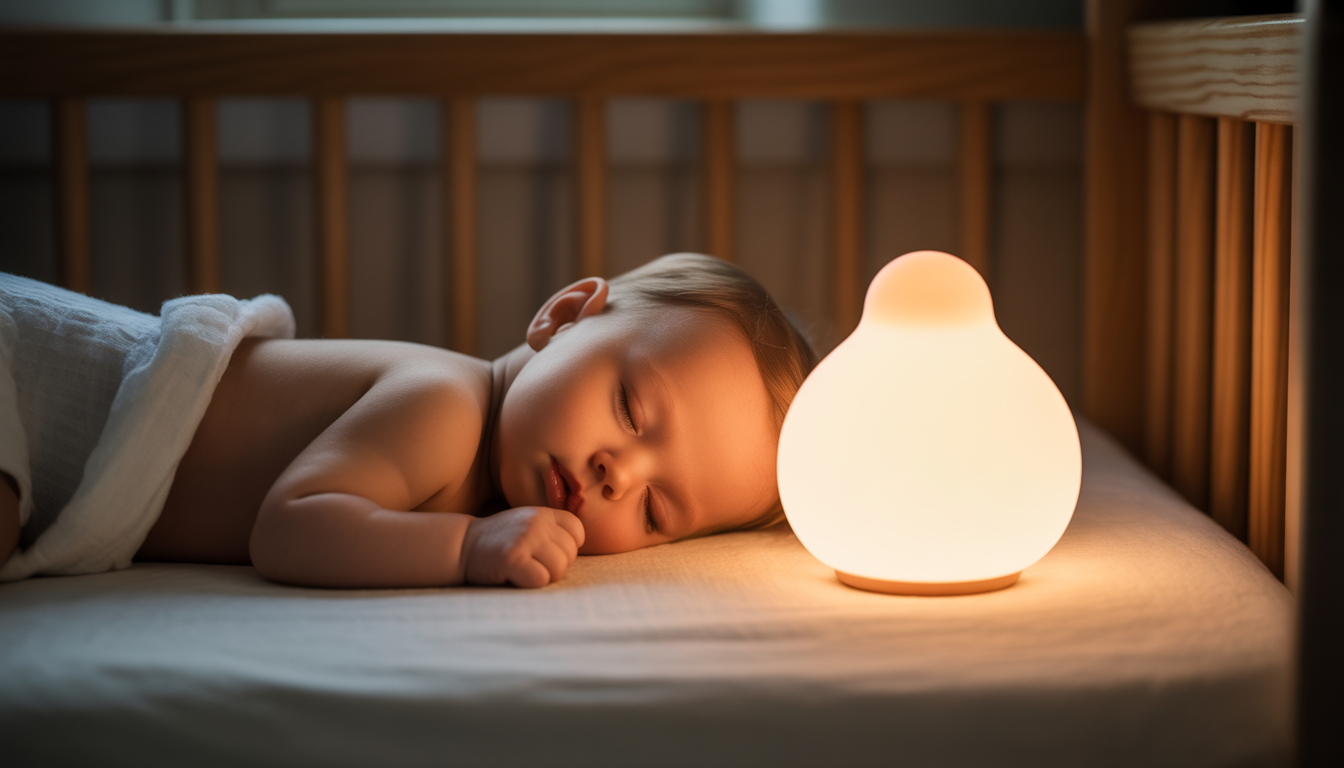 Veilleuse douce dans une chambre de bébé avec nourrisson endormi