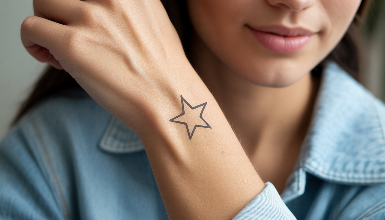 Tatouage temporaire en forme d’étoile sur le poignet d’une jeune femme avec lumière naturelle